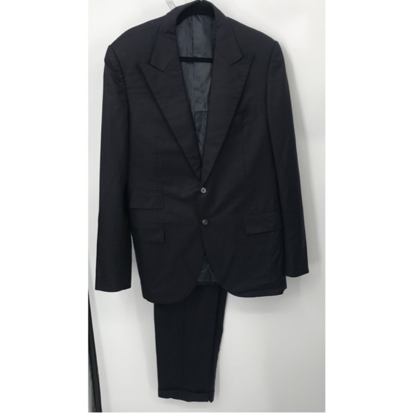 Badger & Welsh navy single breasted peak lapel cuffed mens custom suit sz 54
